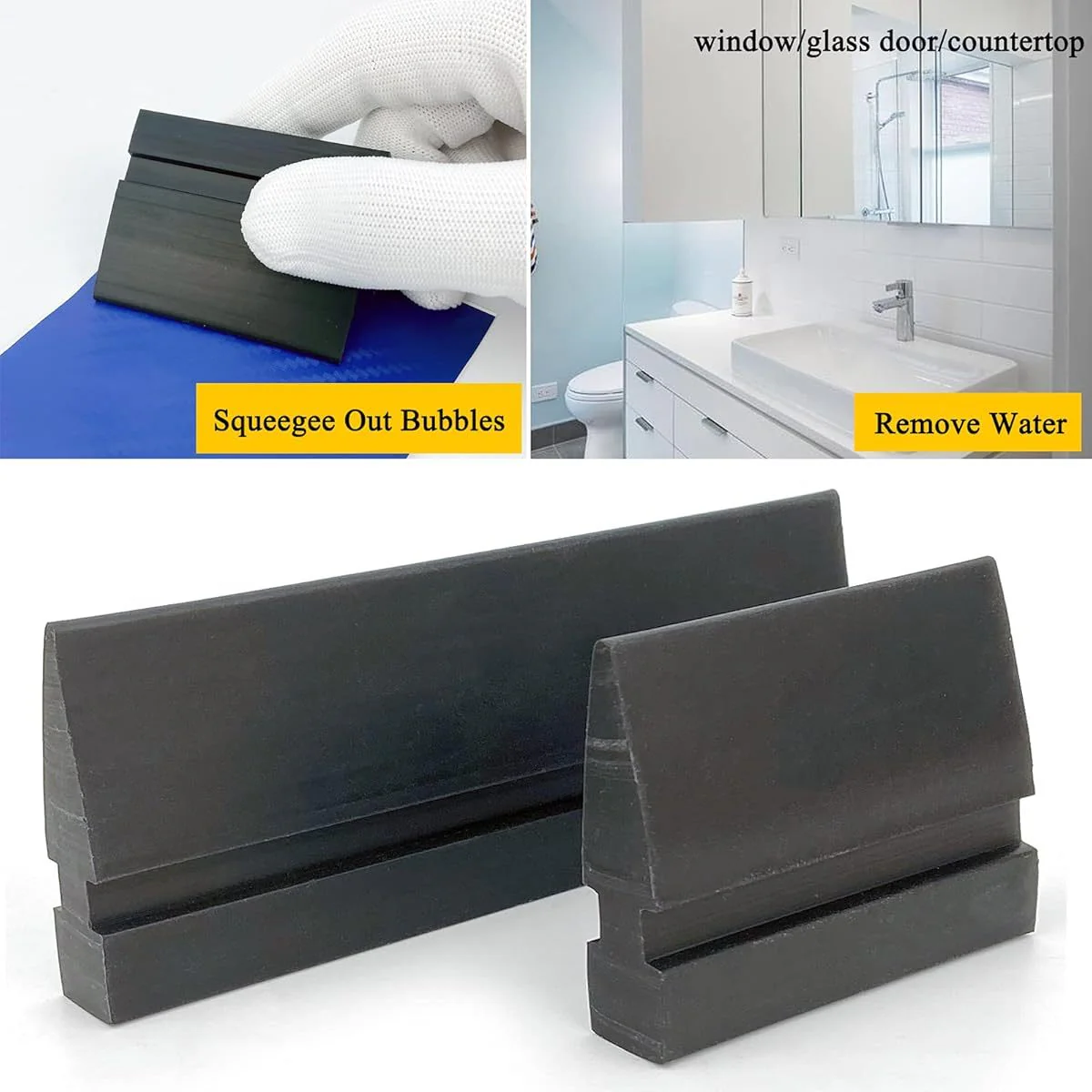 2piece DIY Mini Silicone Squeegee Window Tint Squeegee for for Window Glass, Mirror, Shower and Sink - Black