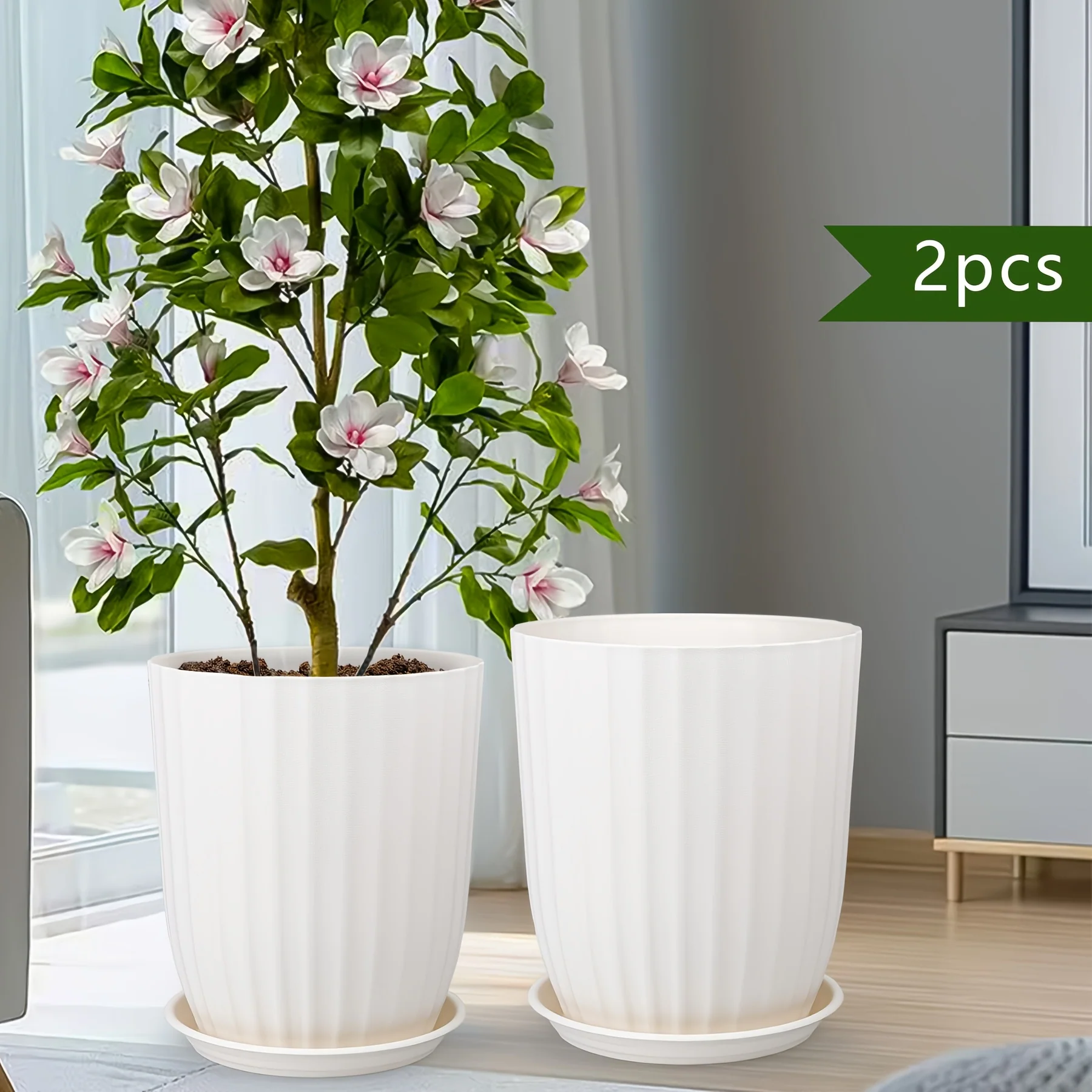 Diameter 14 Inches And 12.3 Inches Different Size Large Planter with Drainage Hole And Saucer, Thickened Planter for Indoor Outdoor Plants